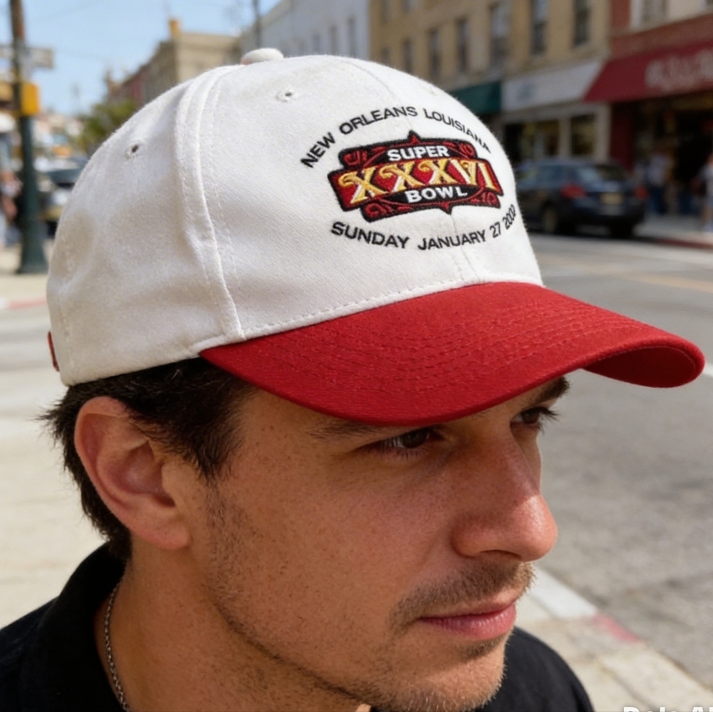 Vintage 2002 Super Bowl XXXVI Cap Red White NFL New Orleans Adjustable Hat